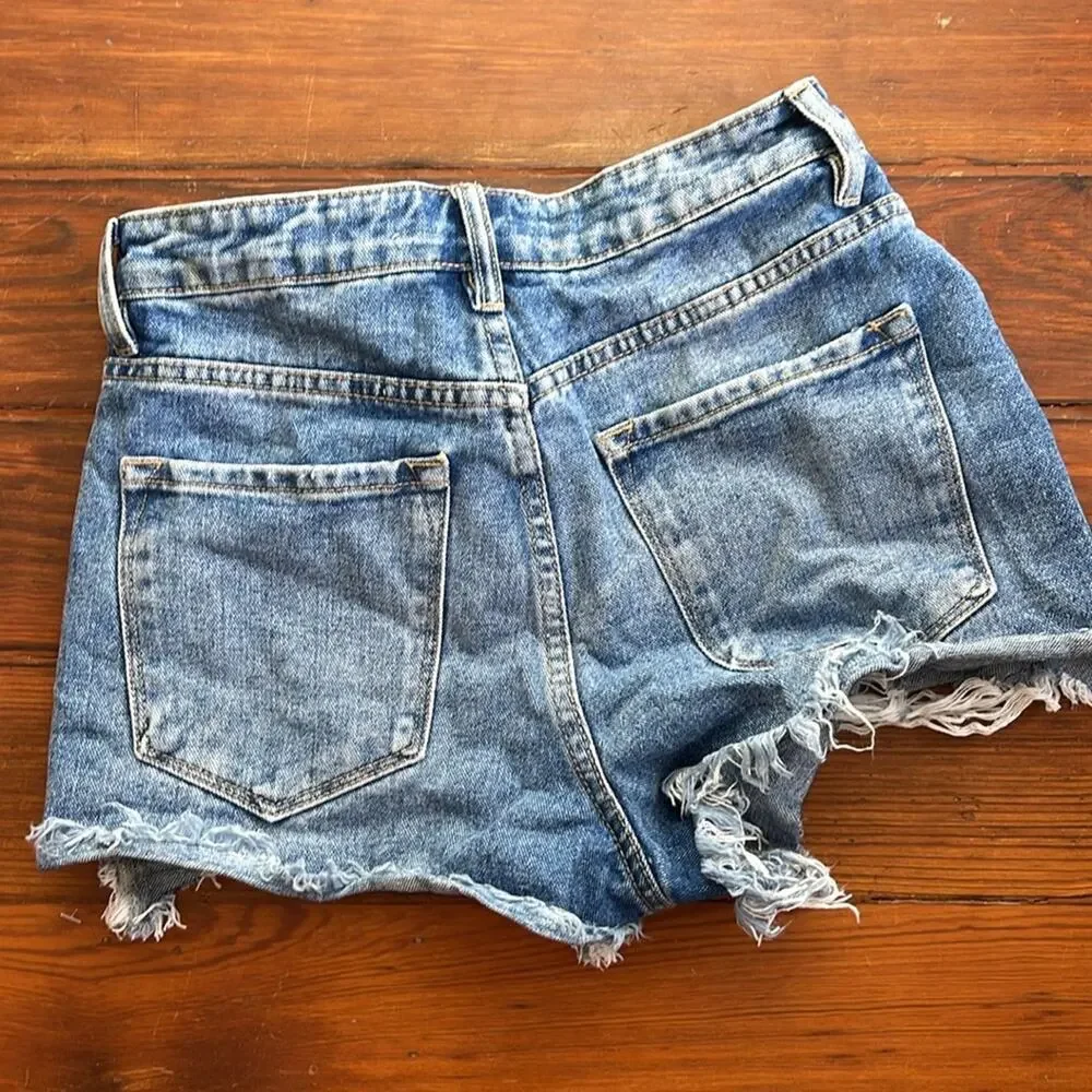 Kancan cutoff distressed hi rise denim jean shorts sz 25